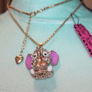 NwtagBig Pink Ears/Clear Crystal Elephant Necklace